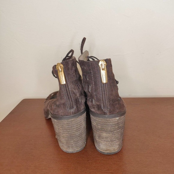 Vince Camuto Womens Shoes Booties Peep Toe Lace Up Brown Laser Cut Suede Sz 9 - Picture 2 of 7